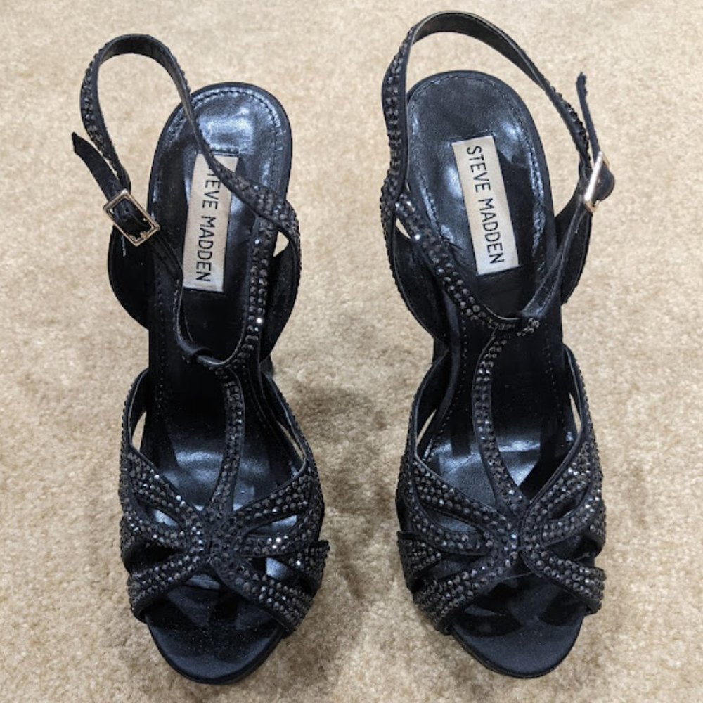 Steve Madden Rhinestone Black Platform Heels Gem